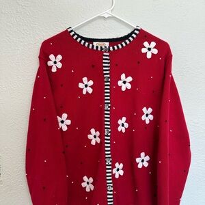 Vintage Red Floral Cardigan